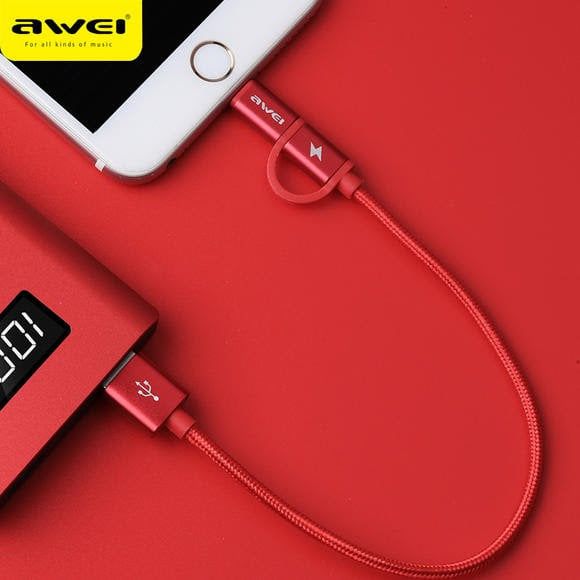 Awei CL-930C USB Short Data Cable (Micro USB and Lighting Port