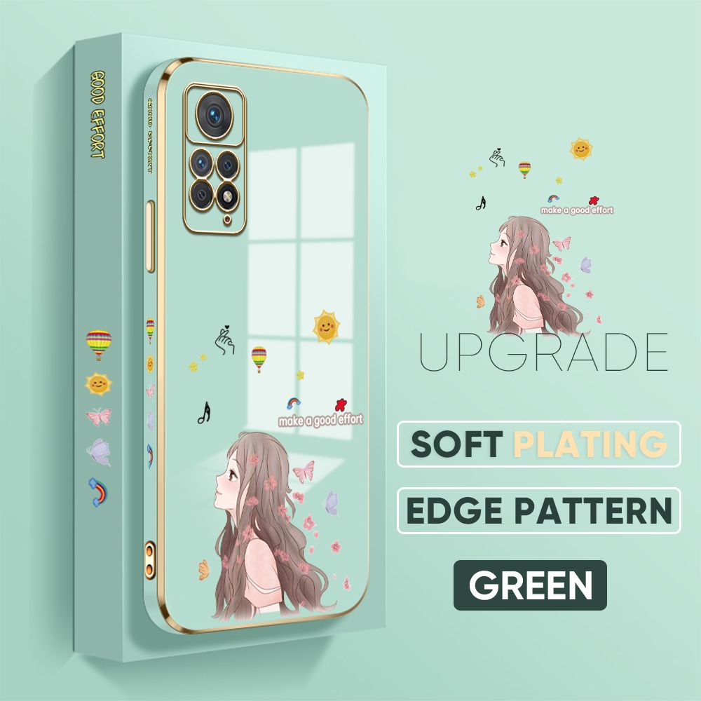 TA for Redmi Note 11 Pro / Note 11 Pro 5G Back Cover + Free Lanyard Charming Girl Luxury 6D Plating Case Side Pattern Soft Silicone Square Phone Cases