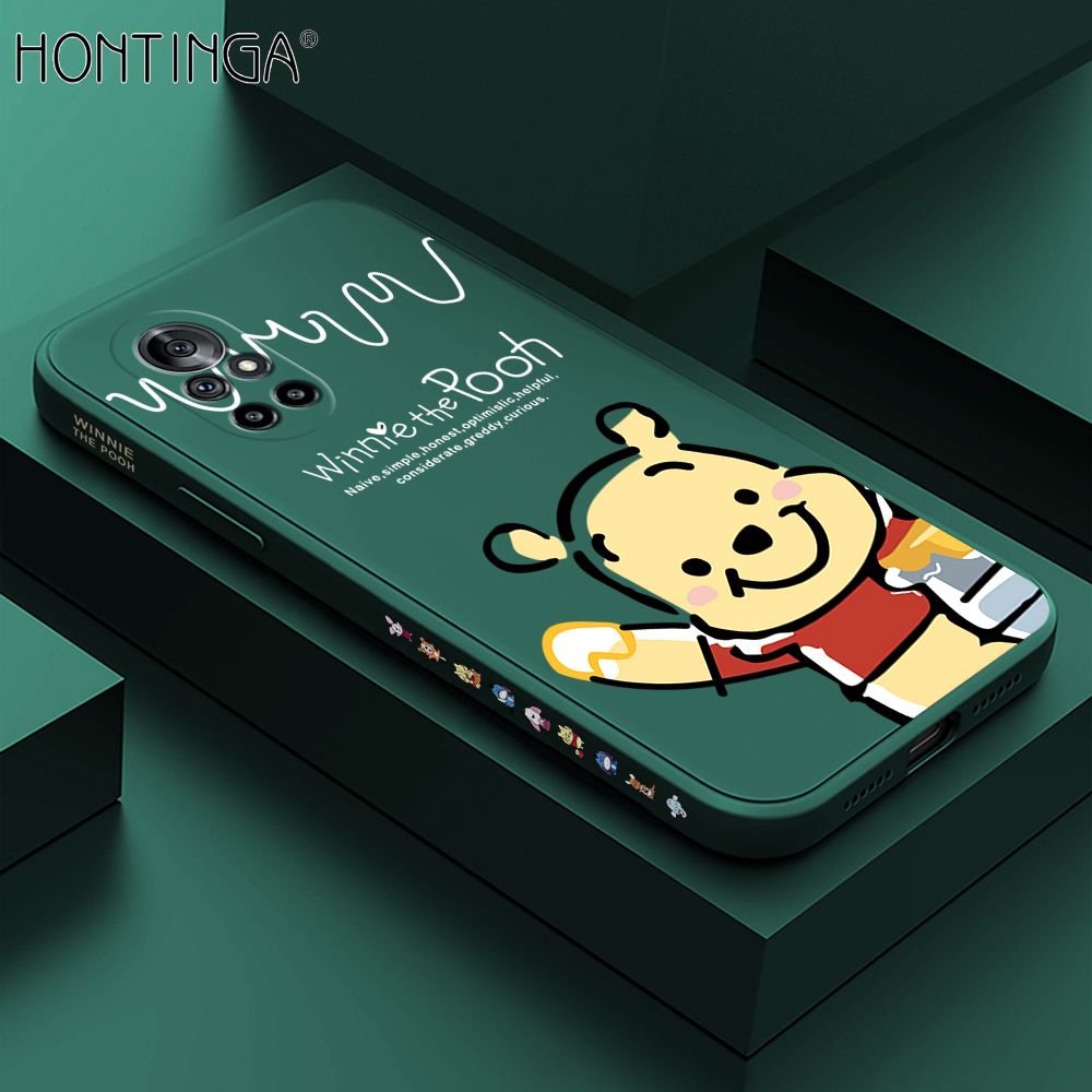 Hontinga for Huawei Nova 8 Case Side Design Hello Little Bear Back Cover Soft Square Edge Pattern Liquid Silicone Trend Phone Cases