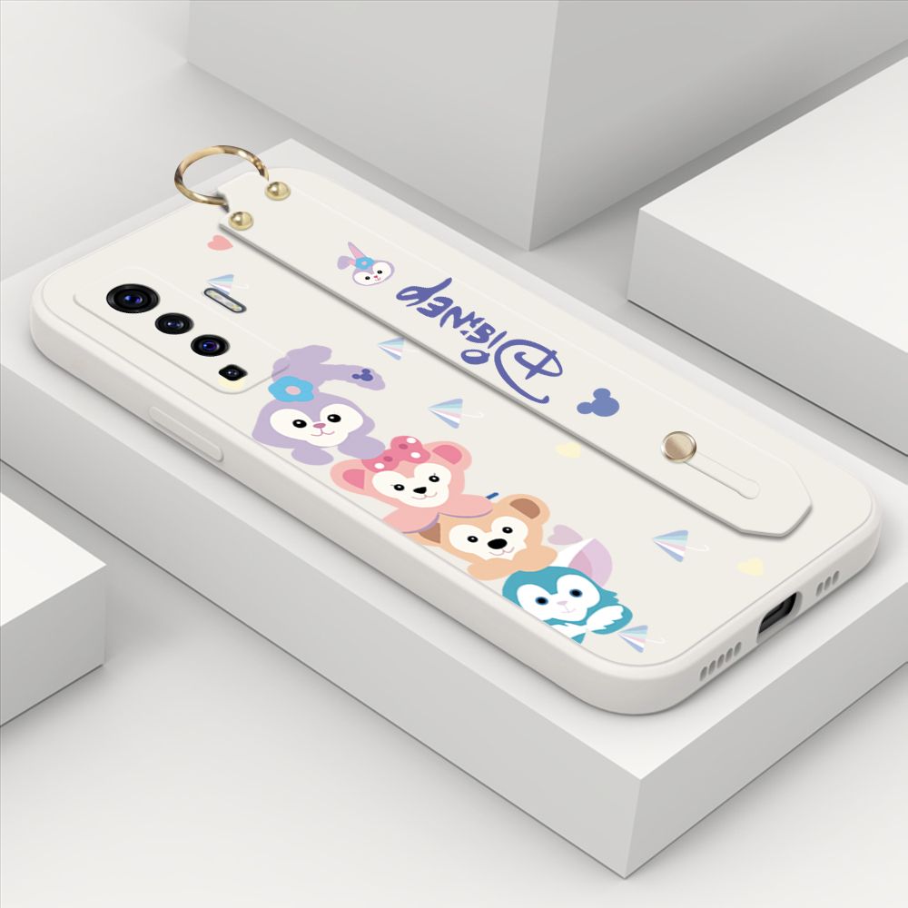 ZeroQiQi for Vivo X50 5G Wrist Strap Case INS Cute Style Creative Cartoon Rabbit and Fox Cover Thin Square Edge Liquid Silicone Phone Case