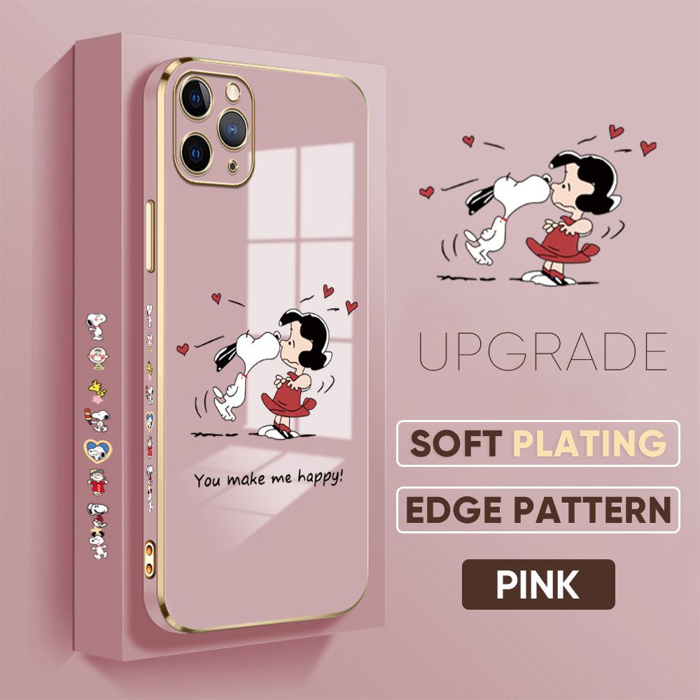 TA for iPhone 11 Pro Back Cover + Free Lanyard Happy Puppy Luxury 6D Plating Case Side Pattern Soft Silicone Square Phone Cases