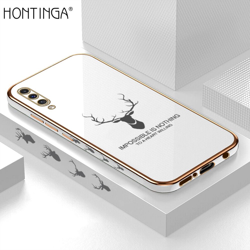 Hontinga for Samsung A50 A30S A50S Back Cover + Free Lanyard Luxury 6D Plating Cartoon Lucky Side Pattern Case Soft Silicone Square Phone Cases