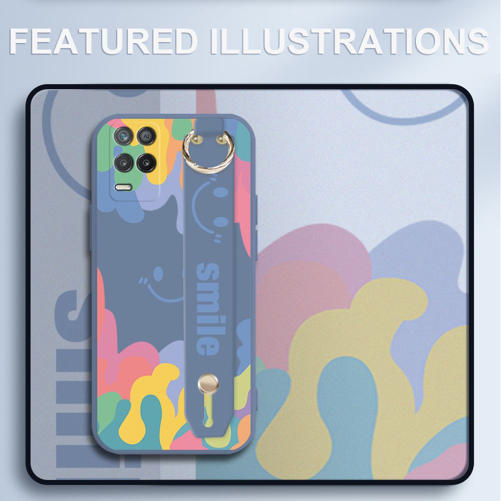 UCUC for Realme 8 5G Wrist Strap Case INS Style Soft Candy Color Splash Ink Cover Ultra Thin Anti Fall Liquid Silicone Phone Case