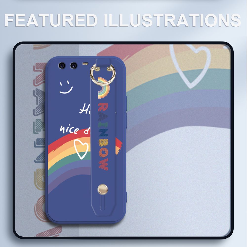 UCUC for Huawei P10 Plus Wrist Strap Case INS Style Smile Rainbow Cover Ultra Thin Anti Fall Liquid Silicone Phone Case