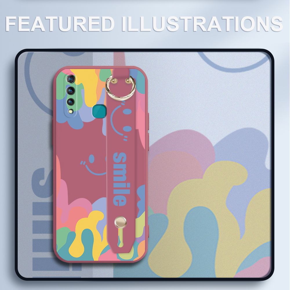 UCUC for Vivo Z1 Pro Wrist Strap Case INS Style Soft Candy Color Splash Ink Cover Ultra Thin Anti Fall Liquid Silicone Phone Case