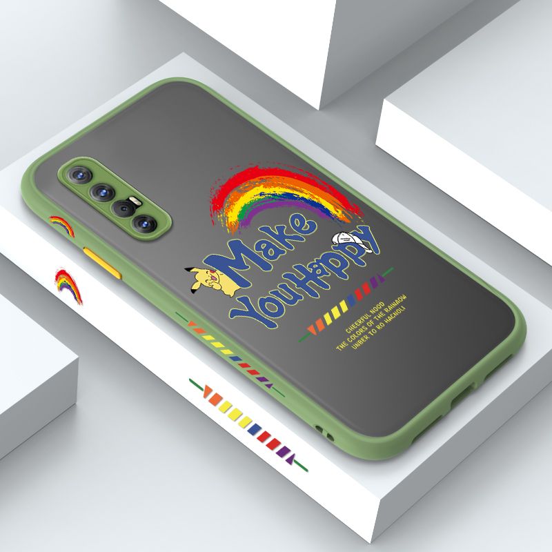 ZeroQiQi for OPPO Reno 3 Pro Case Creative Cartoon Rainbow Pikachu Side Printing Cover Frosted Ultra Thin Protective Anti Fall Phone Case
