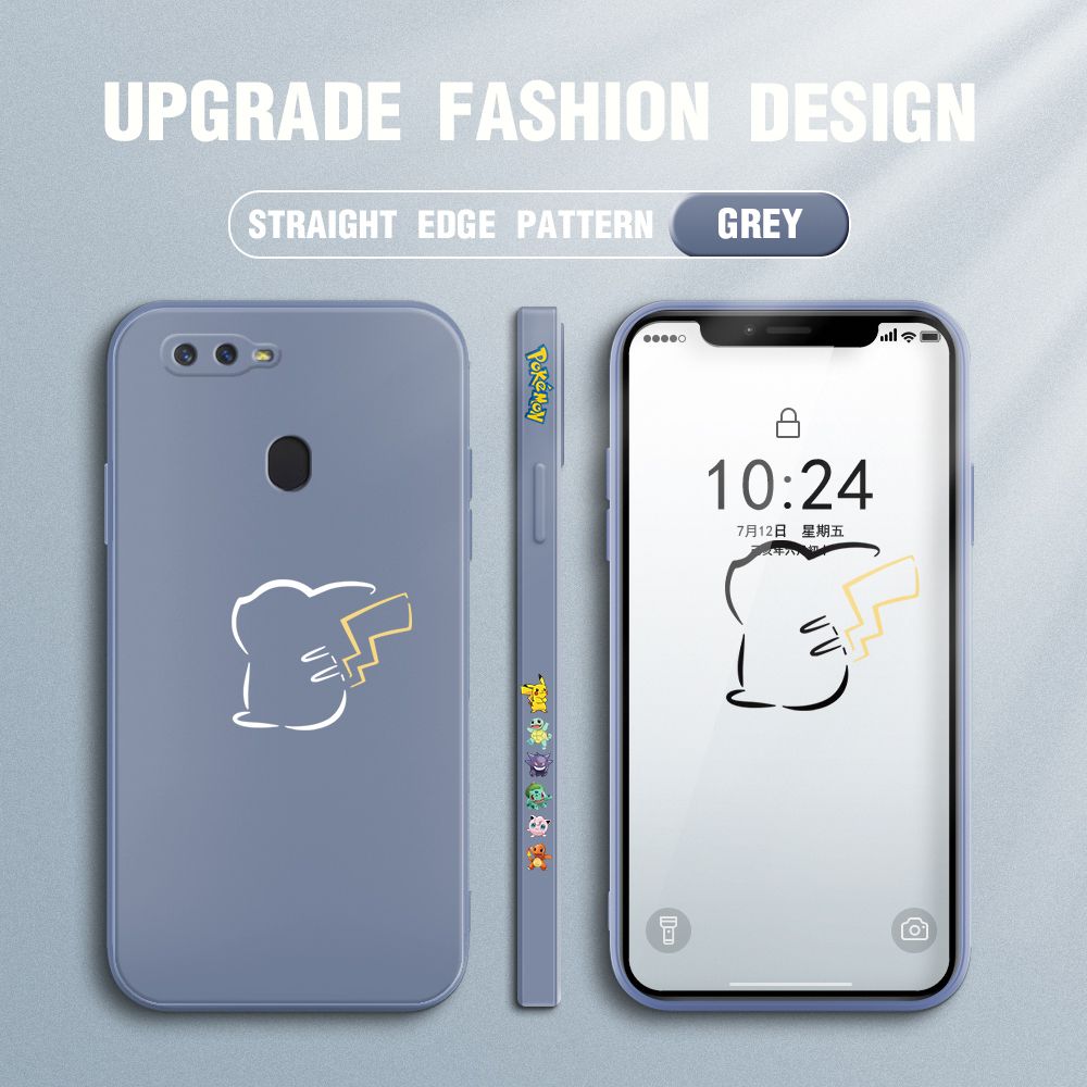 Jizetin for OPPO F9 Case New Pikachu Pokémon Design Side Design Phone Case Square Edge Pattern Liquid Silicone Cases Full Cover Camera Soft Protection Case
