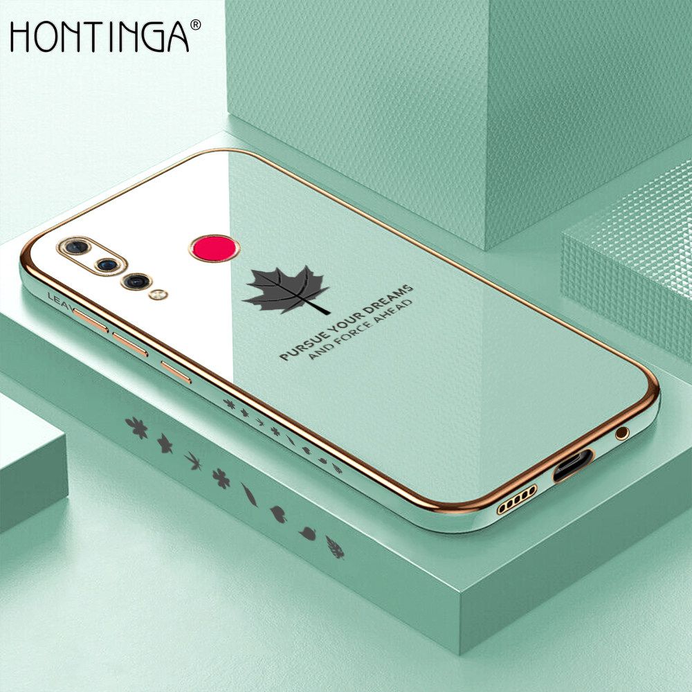Hontinga for Huawei Nova 4 Back Cover + Free Lanyard Luxury 6D Plating Shiny Maple leaf Phone Case Soft Silicone Square Mobile Cover