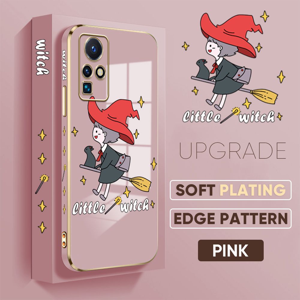 TA for Infinix Zero X Neo Back Cover + Free Lanyard Flying Witch for Girls Luxury 6D Plating Case Side Pattern Soft Silicone Square Phone Cases