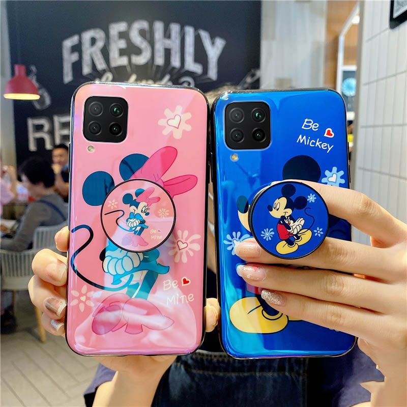 Phone Case Samsung Galaxy M42 Back Cover Cute Mickey and Minnie Phone Cases Soft Silicone Bracket Holder Case for Samsung Galaxy M42 Case