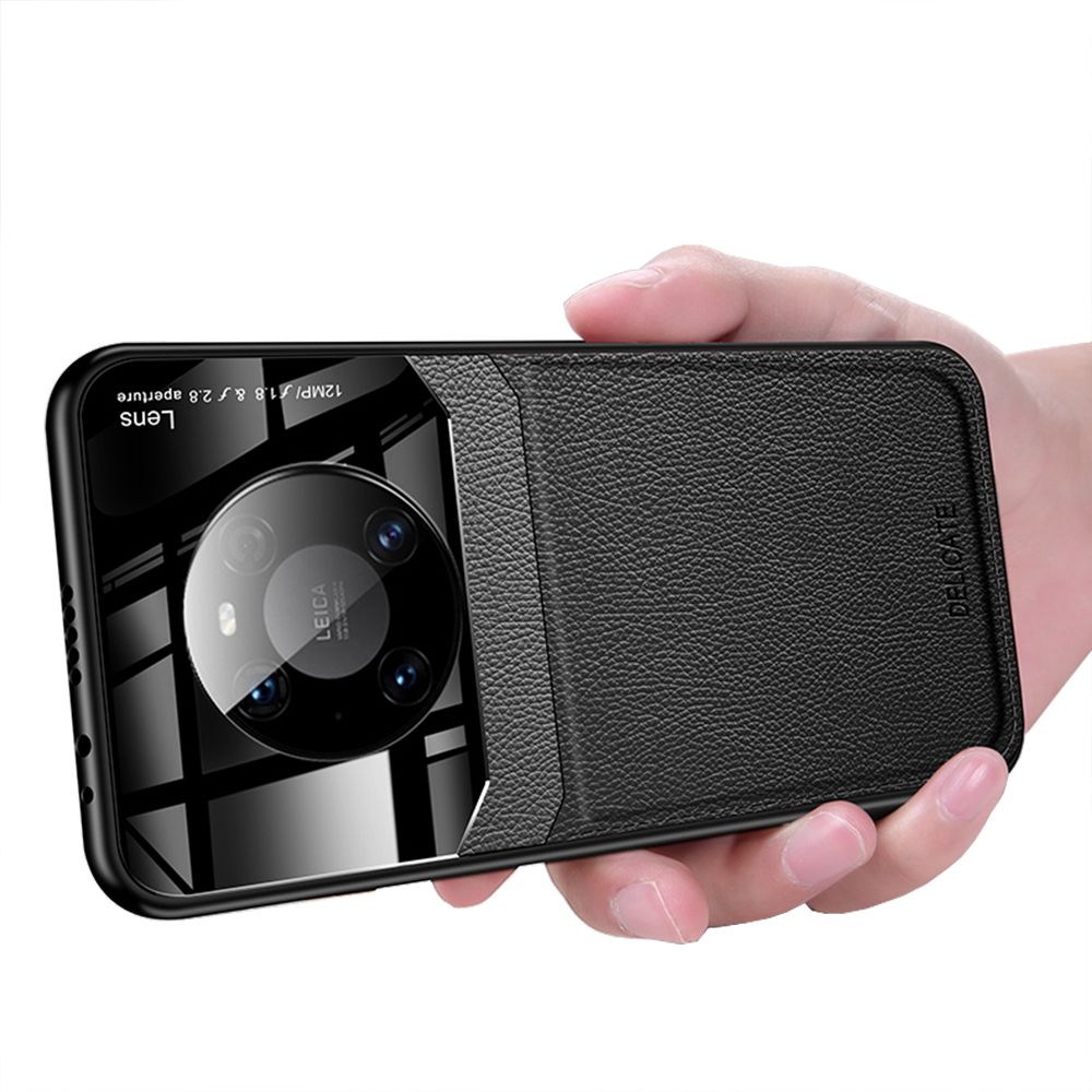 Casing for Huawei Mate 40 Pro Business Slim Litchi Skin Anti-slip TPU Bumper Hybrid Glass Lens Protective Case Cover