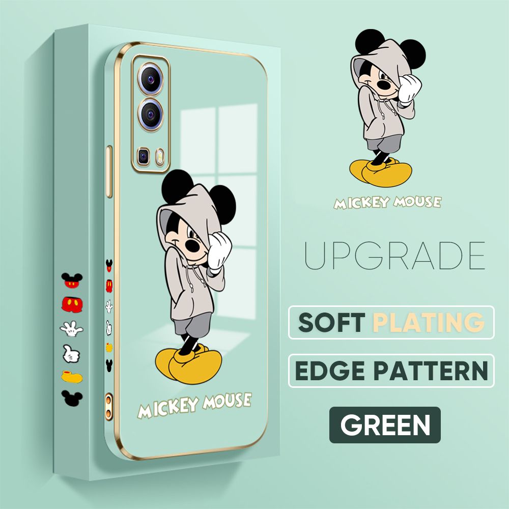 TA for Vivo Y72 5G / Y52 5G Back Cover + Free Lanyard Handsome Mouse Luxury 6D Plating Case Side Pattern Soft Silicone Square Phone Cases