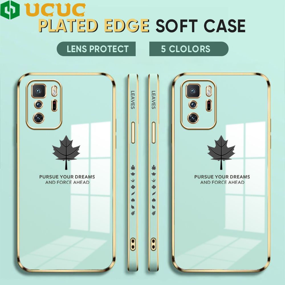 UCUC for Xiaomi Poco X3 GT Back Cover + Free Lanyard Maple Leaf Luxury 6D Plating Case Side Pattern Soft Silicone Square Phone Cases