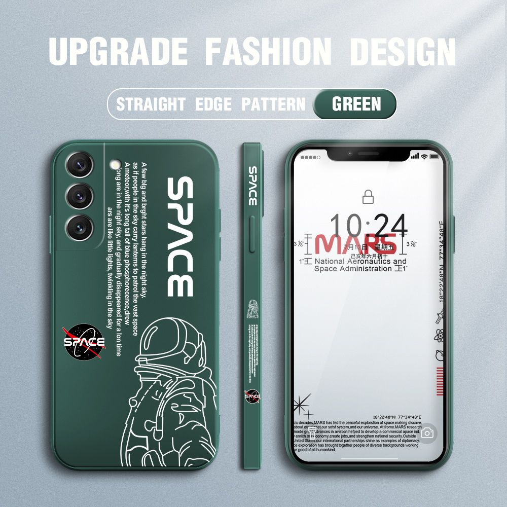 Jizetin for Samsung Galaxy S22 5G Back Cover NASA Astronaut Design Silicone Phone Case Square Camera Protective Phone Cases