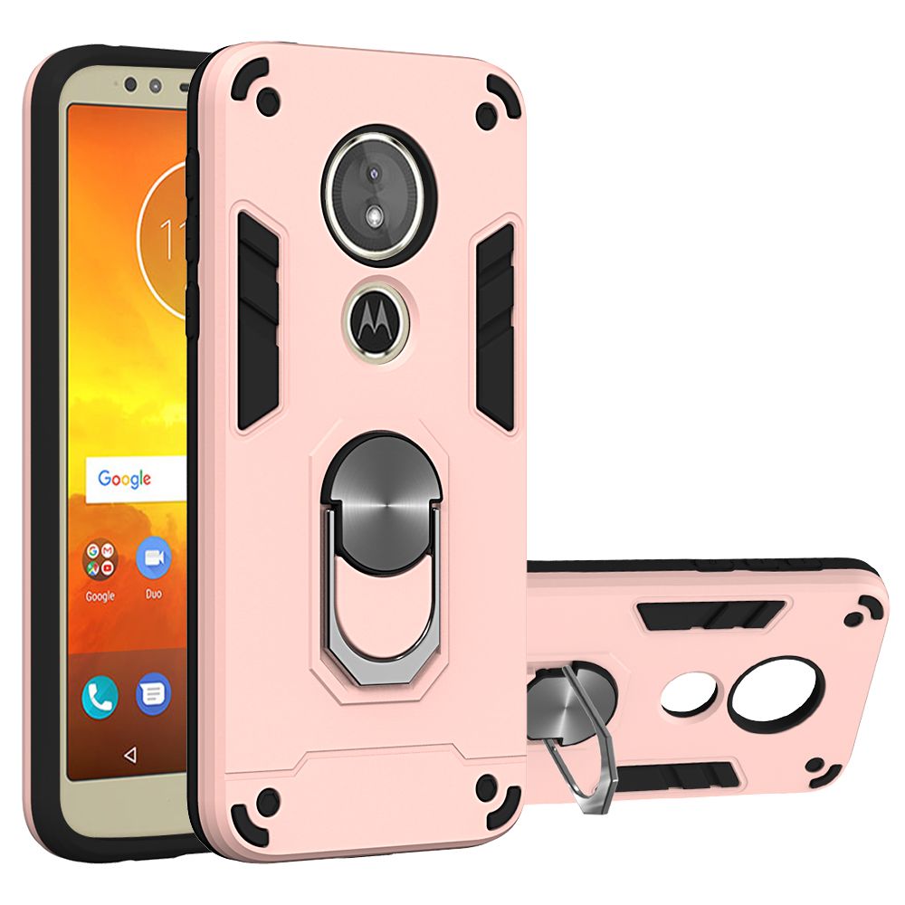 For Motorola Moto E5 Double-layer Warframe Series with 360 Degree Rotating Ring Ruggedized Shock Protective Case