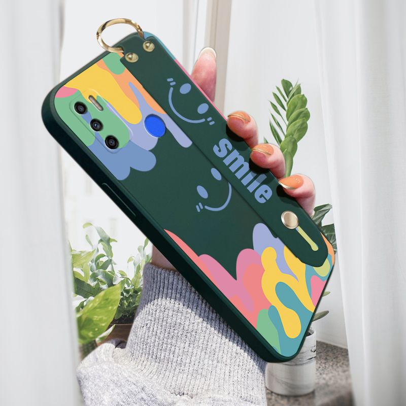 Jizetin for Tecno Spark 5 Air / Spark 6 Air Back Cover Cartoon Dreamlike Smile Wrist Strap Phone Case Candy Color shock proof Protective Phone Cases