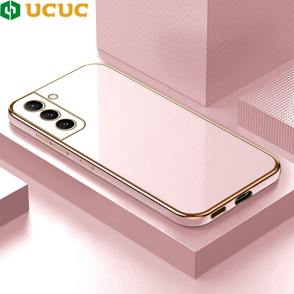 UCUC for Samsung Galaxy S21 5G Back Cover + Free Lanyard Colour Luxury 6D Plating Case Side Pattern Soft Silicone Square Phone Cases
