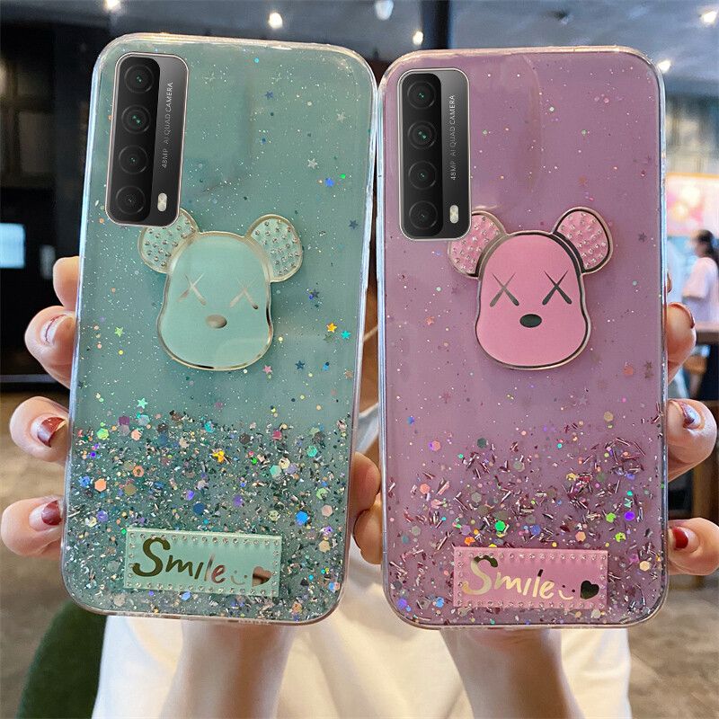 Phone case Huawei Y7A Shiny Ring Case Glitter Soft Transparent Gloomy Bear Cases For Huawei Y7A Back Cover Stars Moon Girls