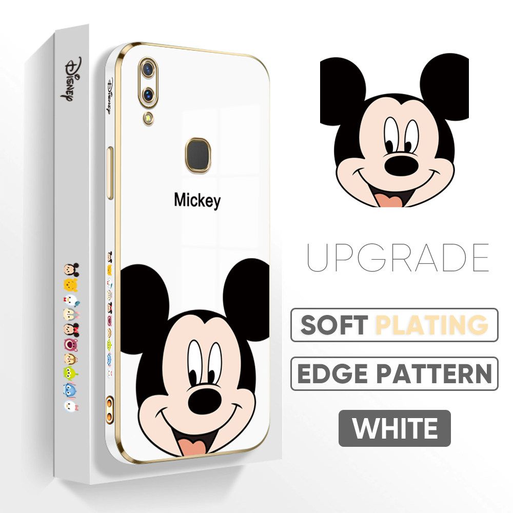Jizetin (Free Lanyard) Vivo Y85 / V9 Case Luxury 6D Plating Soft Casing Silicone Square Frame Phone Case Shiny Bling Back Cover Cartoon Big Head Mouse New design Side Drawing Case