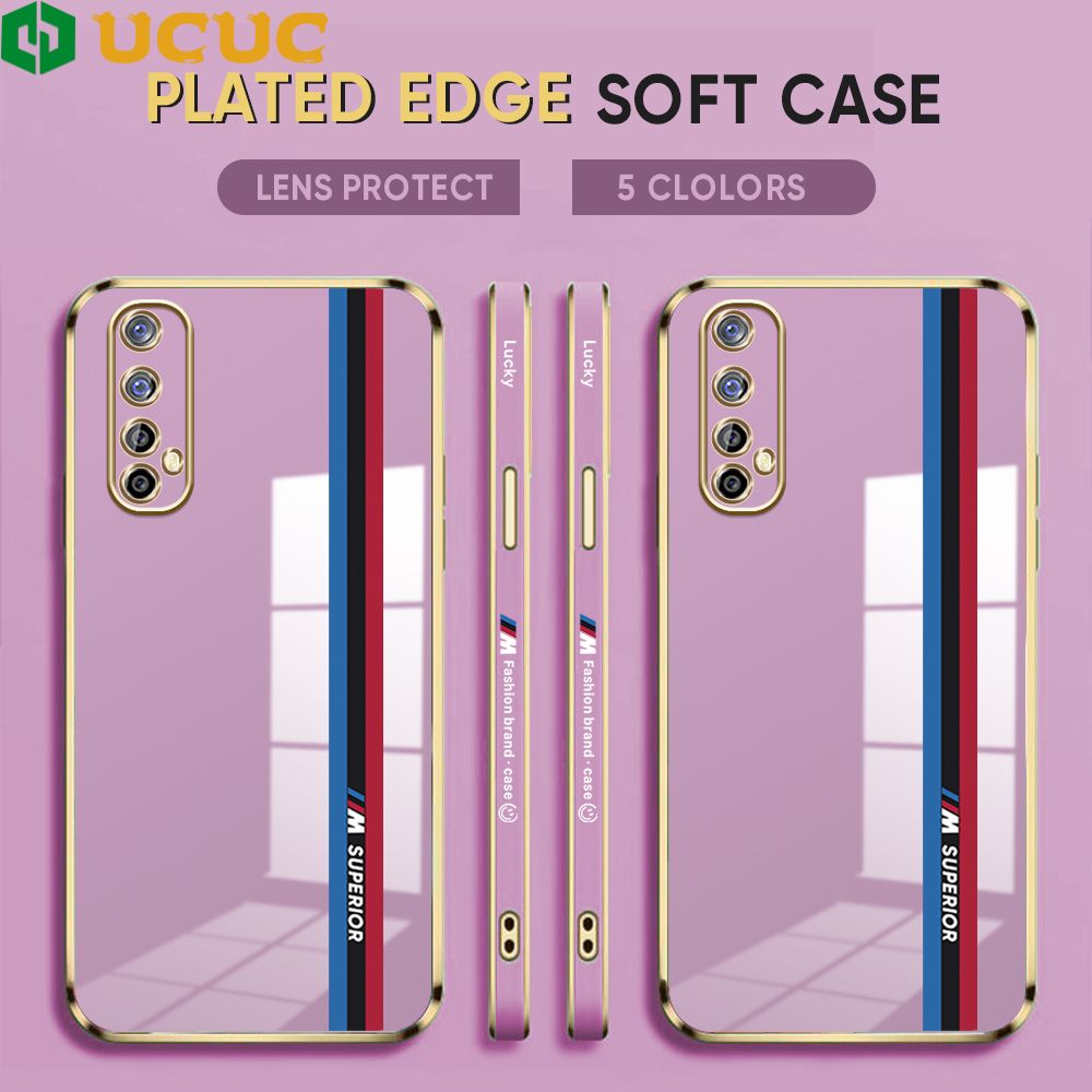 UCUC for Realme Narzo 20 Pro / Realme 7 Back Cover + Free Lanyard Track Sign Luxury 6D Plating Case Side Pattern Soft Silicone Square Phone Cases