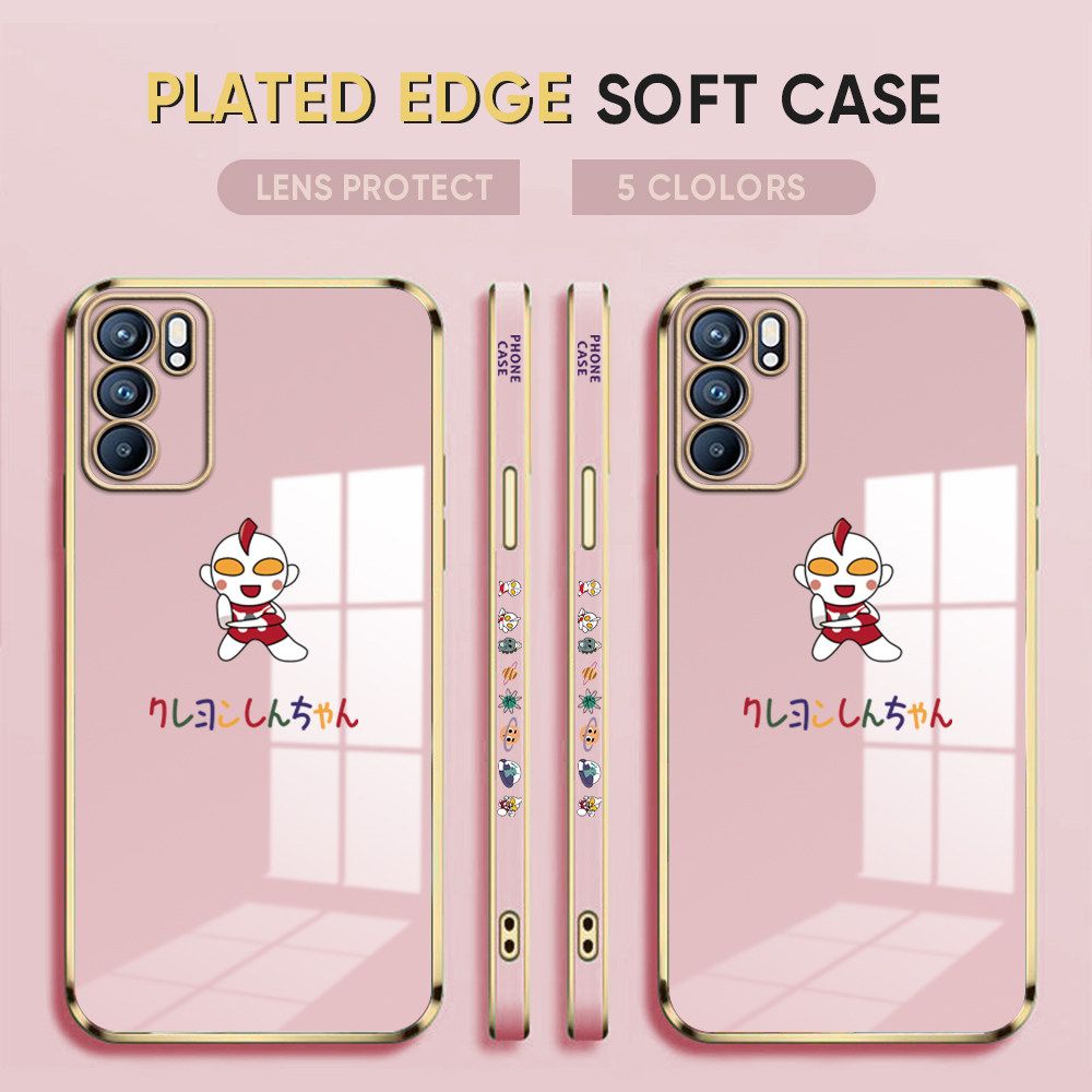 Luxury 6D Plating Case for OPPO Reno6 5G Phone Cases Cartoon Hero Side Print Soft Silicone Square Back Cover