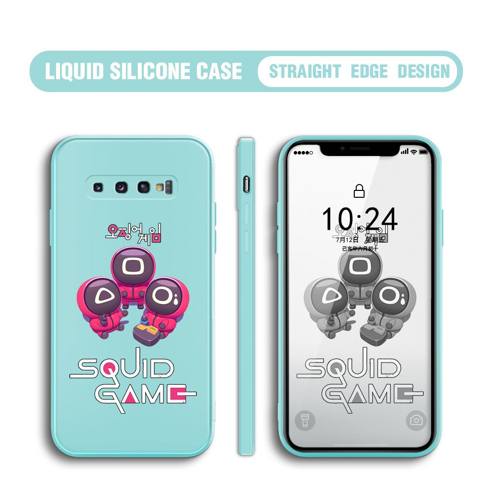 Jizetin for Samsung Galaxy S10 Plus Case Cute Cartoon Cute Squid Character Phone Cover Square Liquid Silicone Shockproof Phone Protective Case