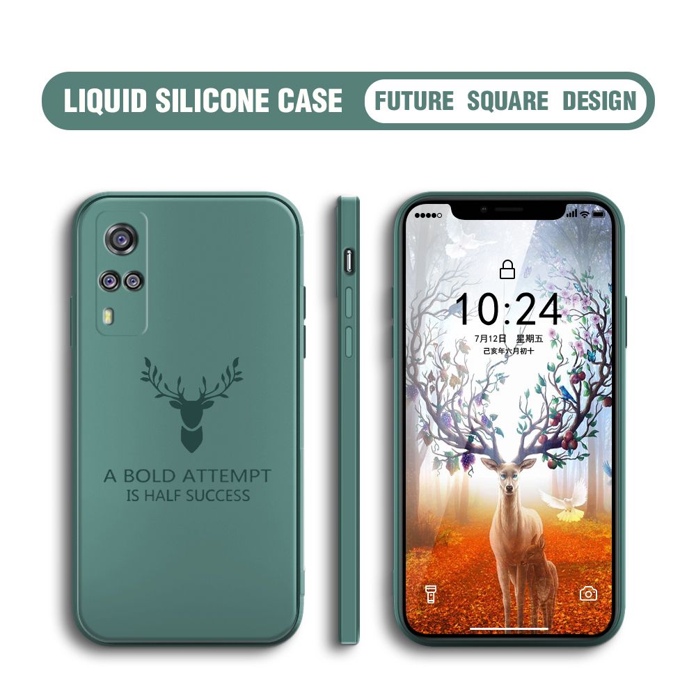 BILI for Vivo Y53S 4G / Y51 2020 / Y51A 2021 / Y31 2021 Back Cover Simple Antlers Ultra Thin Soft Luxury Square Multicolor Liquid Silicone Phone Case