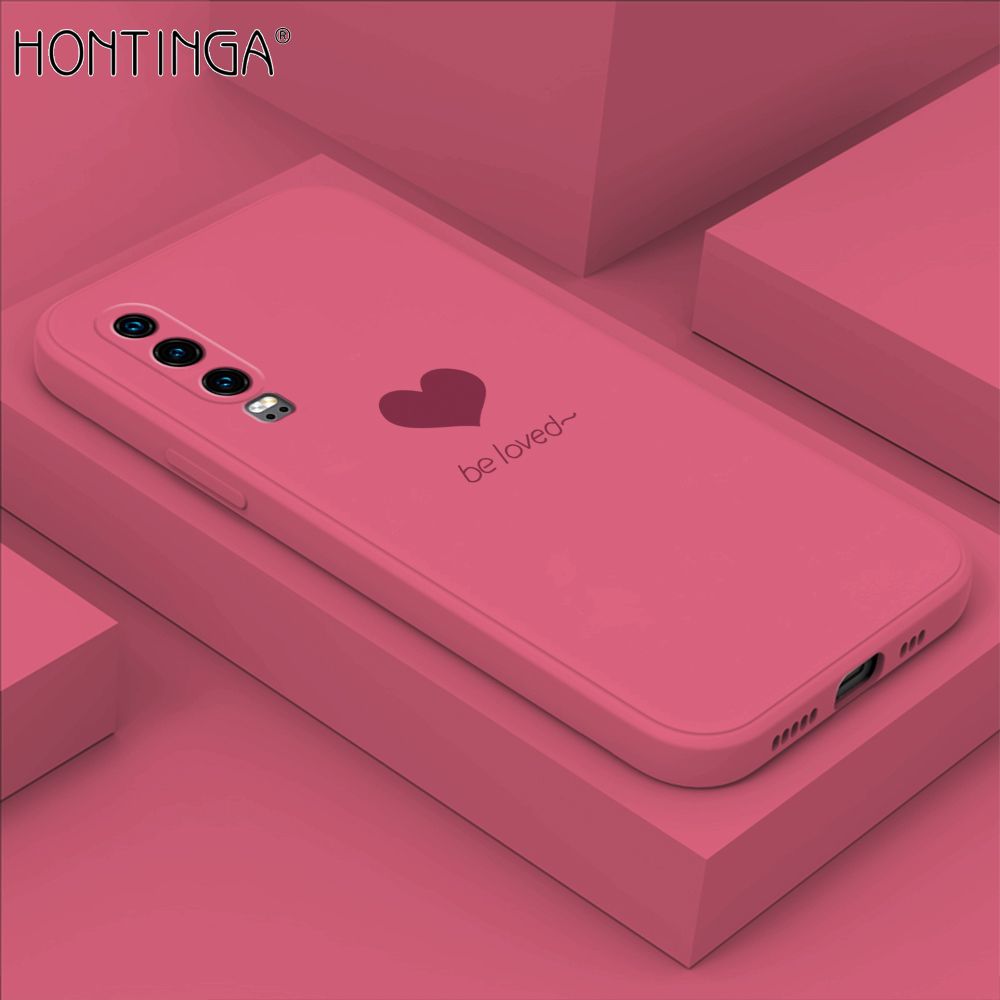 Hontinga for Huawei P30 Case Simple Lover Heart Pattern Back Cover Soft Square Edge Liquid Silicone Phone Cases