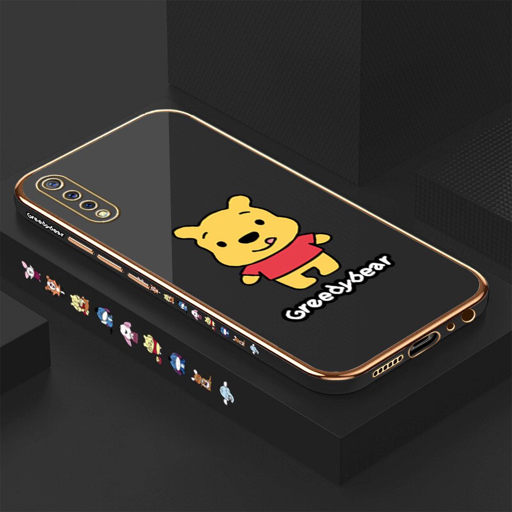 Luxury 6D Plating Case for Vivo S1 Squirming Little Sweet Bear Side Pattern Back Cover Soft Silicone Square Frame Shiny Bling Phone Cases + Free Lanyard