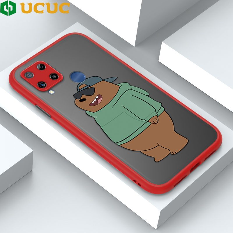 UCUC for Realme C15 / Realme C15 Qualcomm Edition Back Cover Sunglasses Bear Frosted Transparent Hard Phone Case Thin Shockproof Full Cover Camera Protect Case
