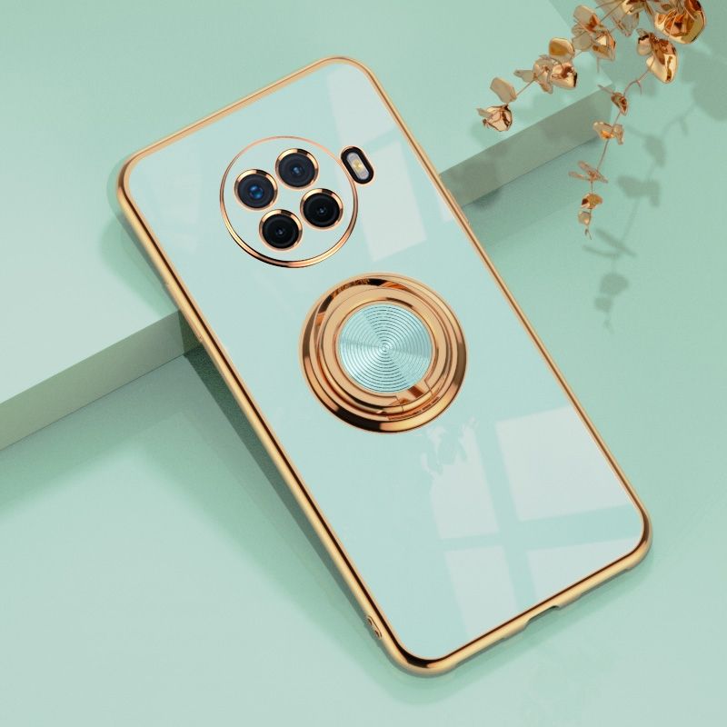 For OPPO Reno5 Pro 5G Luxury Electroplating Soft TPU One-piece Shell with Ring is Compatible case