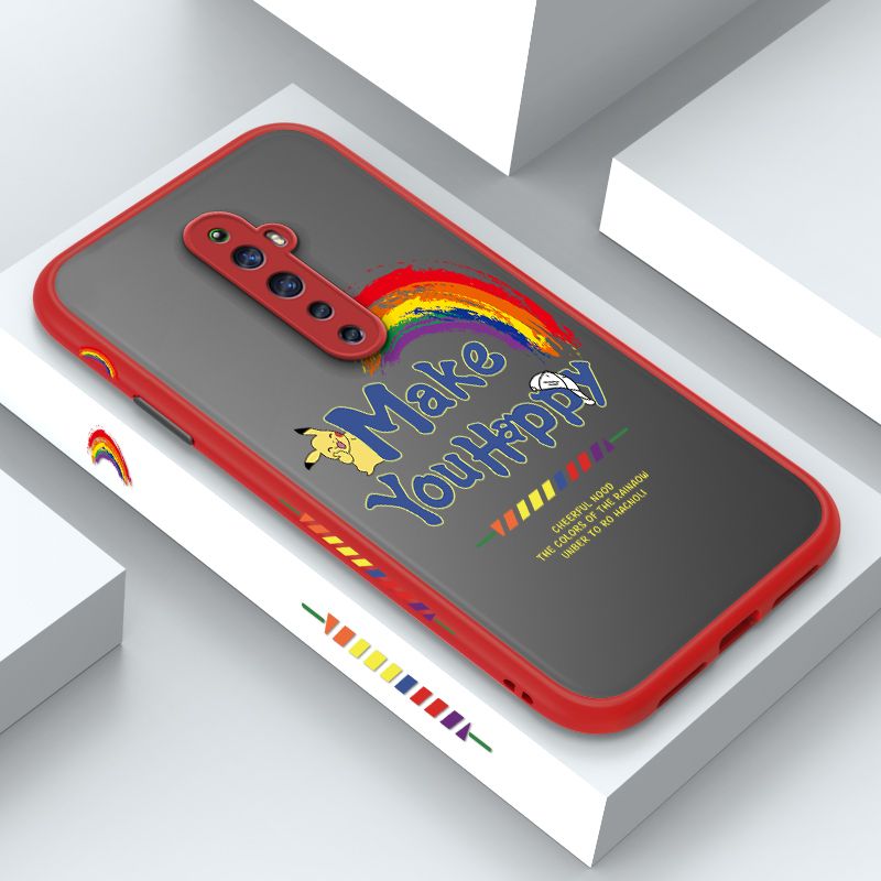 ZeroQiQi for OPPO Reno 2F Case Creative Cartoon Rainbow Pikachu Side Printing Cover Frosted Ultra Thin Protective Anti Fall Phone Case
