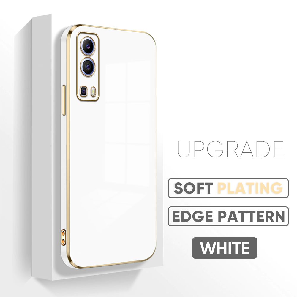 TA for Vivo Y52 5G Cover Luxury 6D Plating Soft Casing Silicone Square Frame Phone Case Shiny Bling Back Cover + Free Lanyard