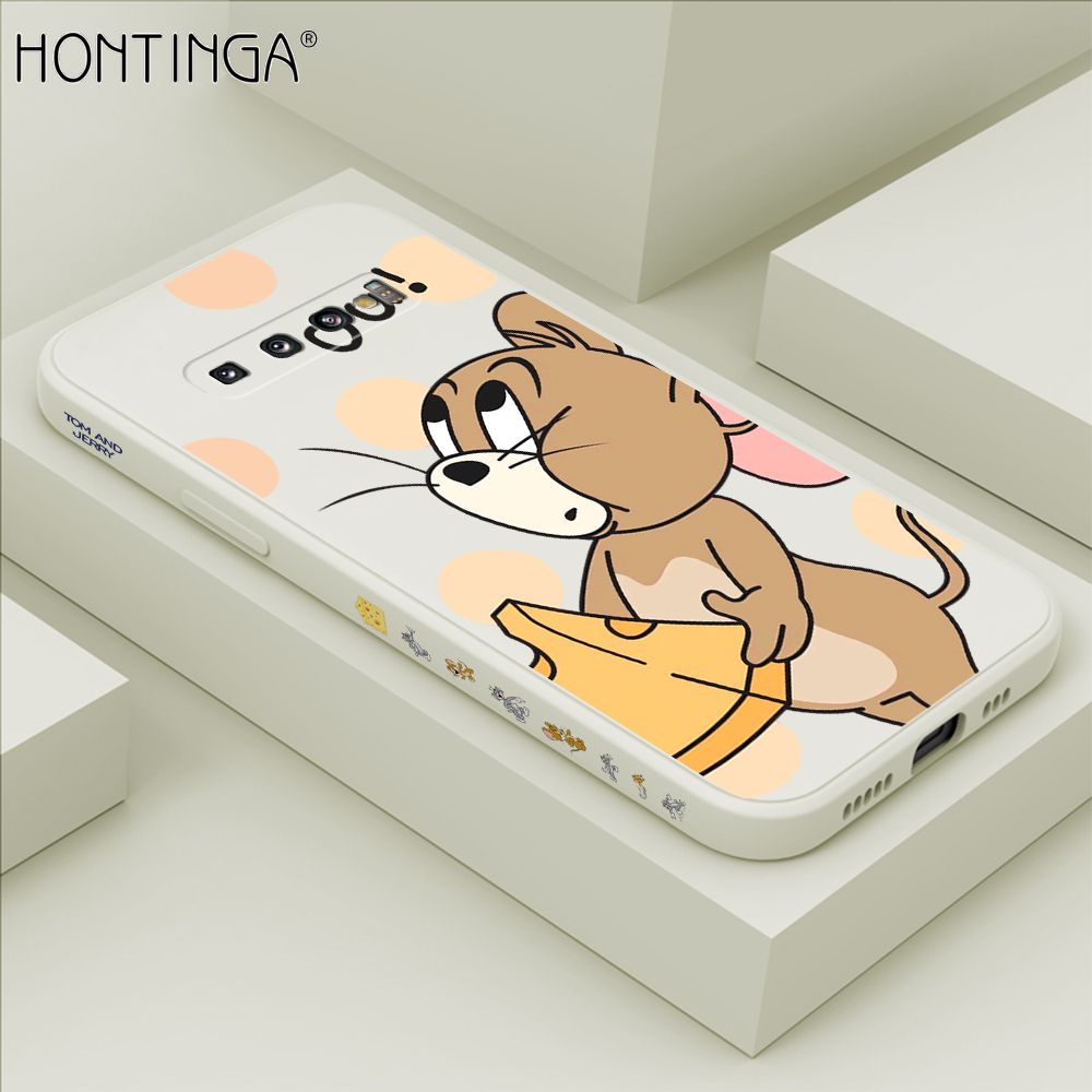 Hontinga for Samsung S10 Case Side Design Cute Cartoon Mouse Back Cover Soft Square Edge Pattern Liquid Silicone Trend Phone Cases