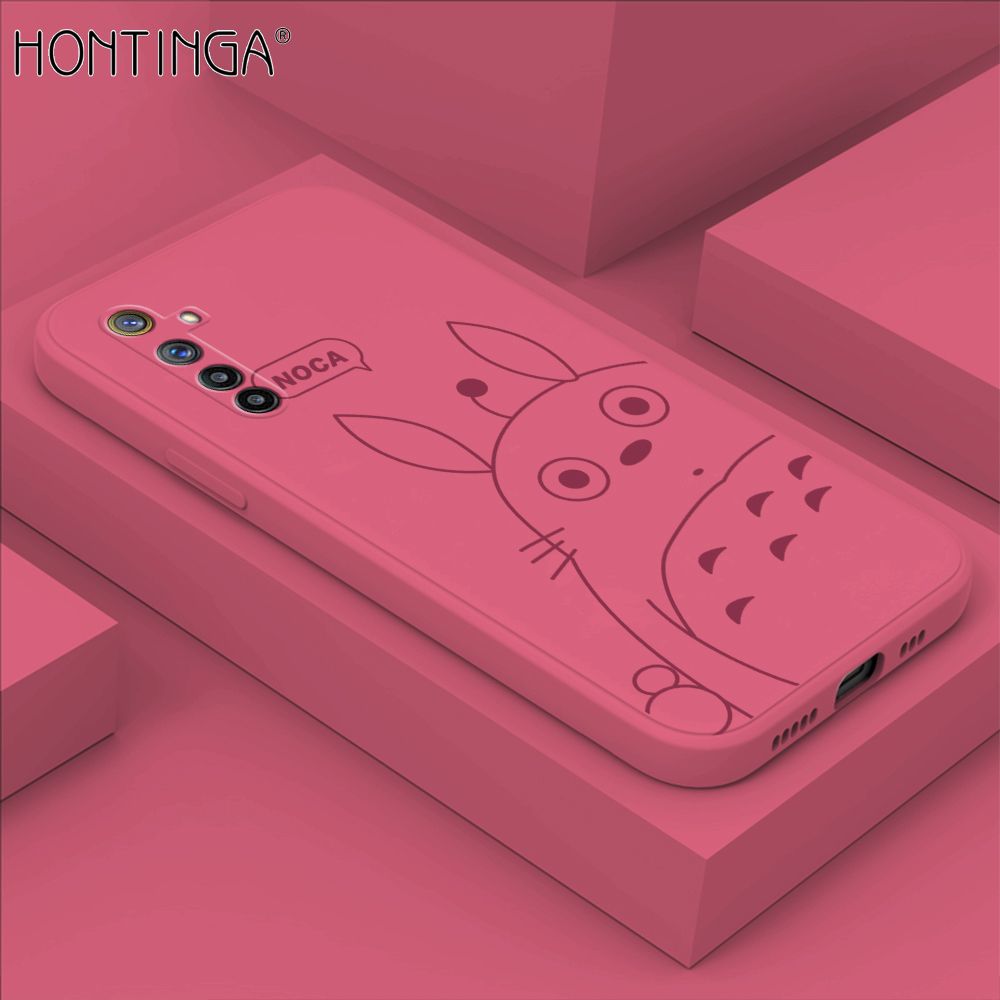 Hontinga for Realme 6 / Narzo Case Cartoon Cute Totoro Pattern Back Cover Soft Square Edge Liquid Silicone Phone Cases