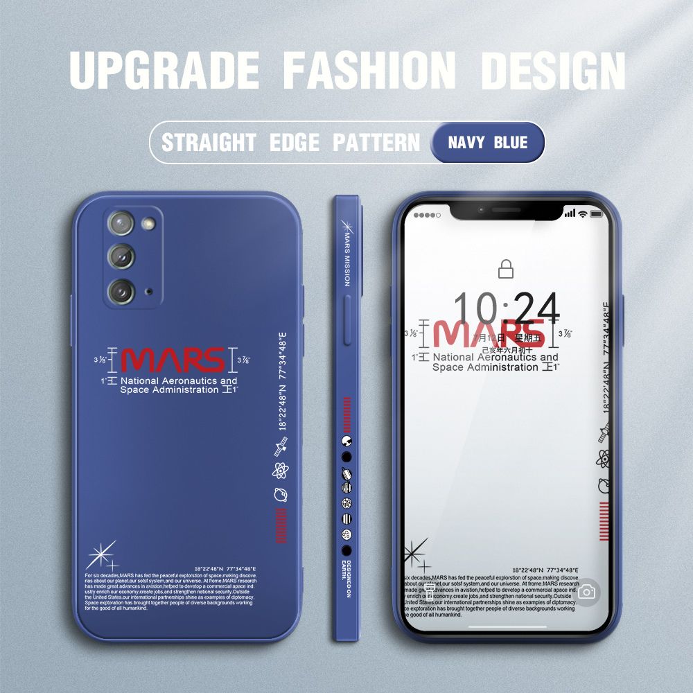 Jizetin for Samsung Galaxy Note 20 Case New NASA Design Side Design Phone Case Square Edge Pattern Liquid Silicone Cases Full Cover Camera Soft Protection Case