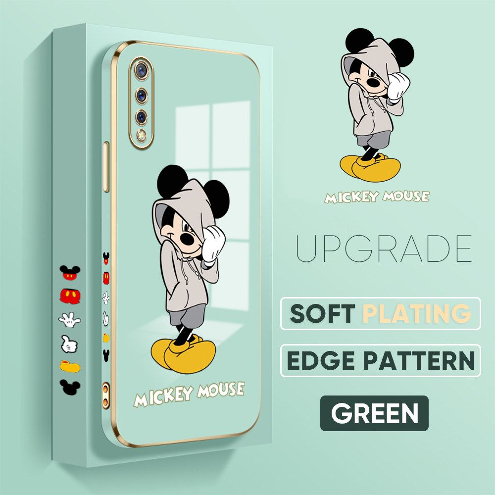 TA for Vivo S1 Back Cover + Free Lanyard Handsome Mouse Luxury 6D Plating Case Side Pattern Soft Silicone Square Phone Cases
