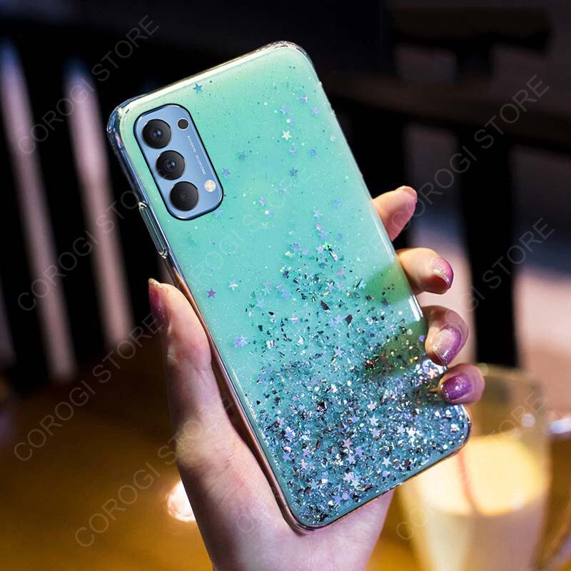 For OPPO Reno4 / OPPO Reno 4 Cover Fashion Shiny Glitter Starry Space Girls Slim Phone Case Clear Soft TPU Silicone Bumper Shockproof Protective Back Cover