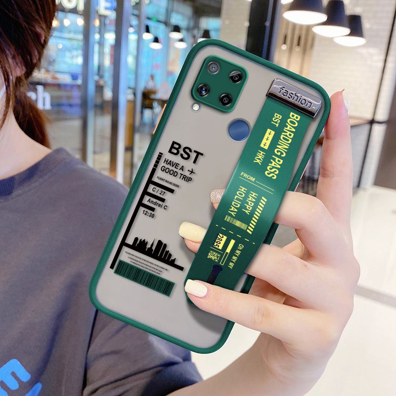 UCUC for Realme C15 Wrist Strap Case Creative Printing City Landscape Wristband Printing Cover Shockproof Frosted Phone Case