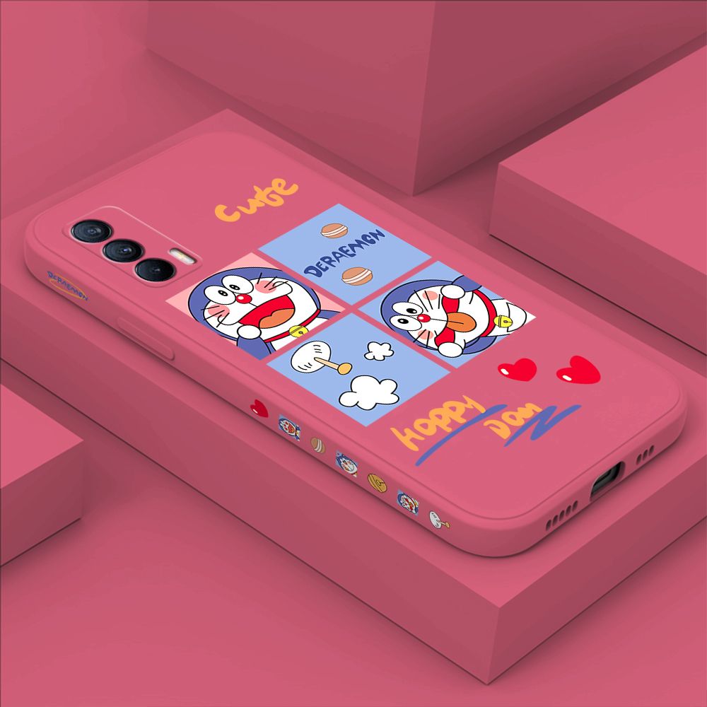 Hontinga for Realme V15 5G Case Side Design Cartoon Cute Cat Back Cover Soft Square Edge Pattern Liquid Silicone Trend Phone Cases