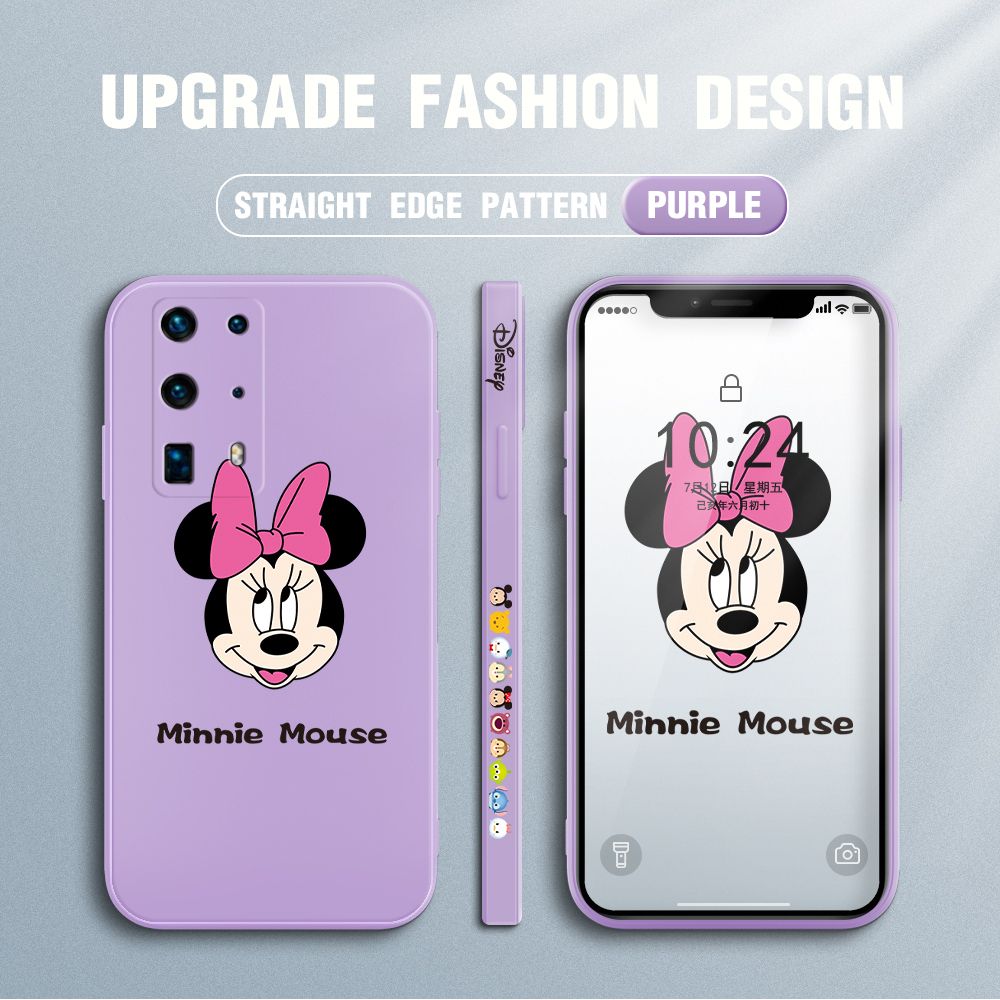 Jizetin for Huawei P40 Pro Plus Case Minnie Mickey Mouse Design Side Design Phone Case Square Edge Pattern Liquid Silicone Cases Full Cover Camera Shockproof Protective Case