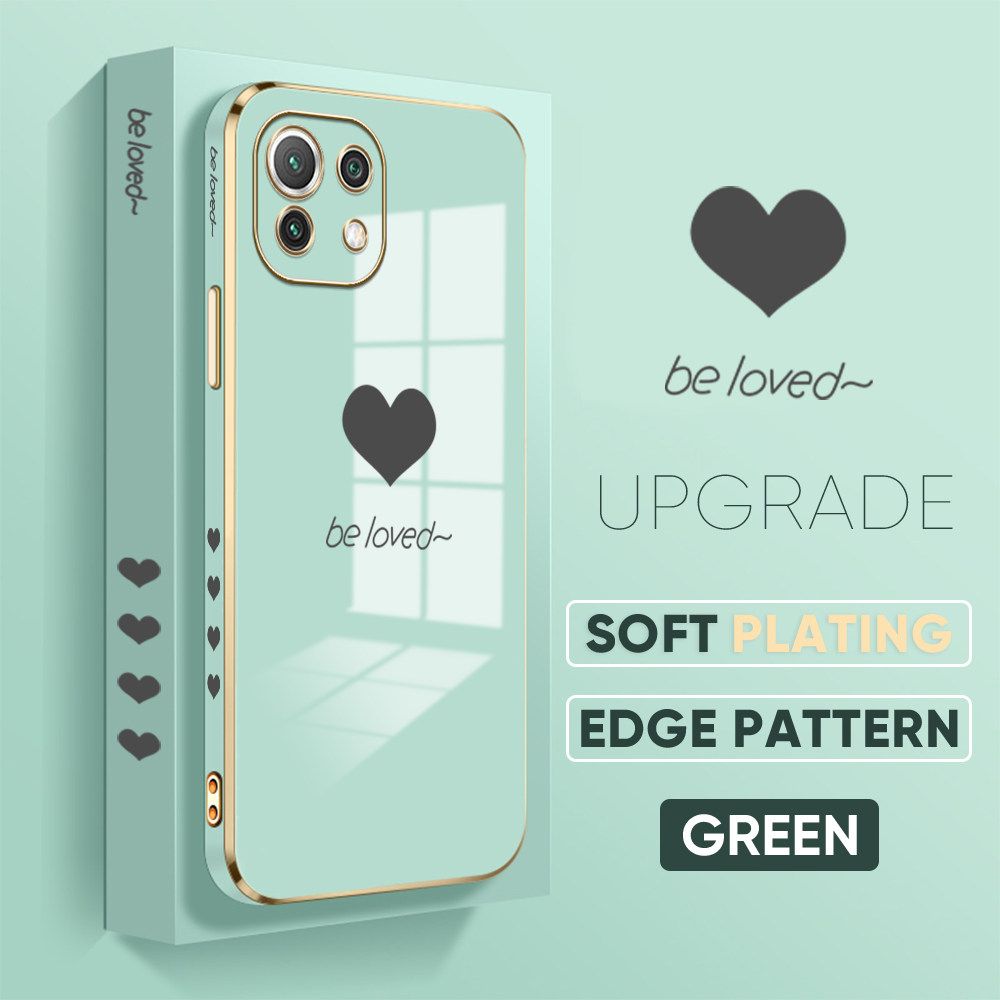 TA for Xiaomi 11 Lite / 11 Lite 5G / 11 Lite 5G NE Back Cover + Free Lanyard Simple Love Luxury 6D Plating Case Side Pattern Soft Silicone Square Phone Cases