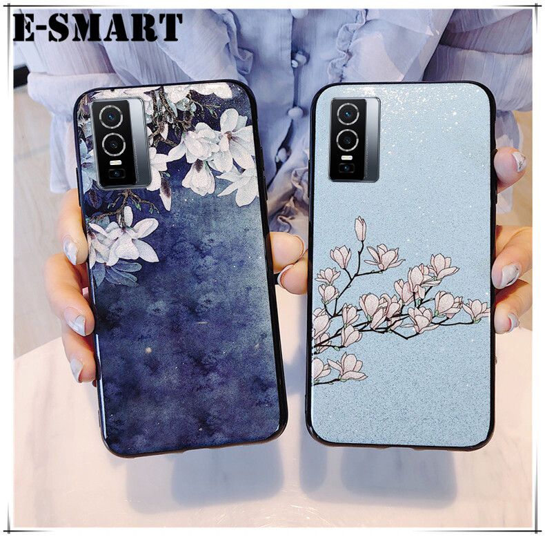 Phone case VIVO Y76 Back Cover Flowers Gardenia & Magnolia Bling Glitter Soft Silicone Protector VIVO Y76 5G Case
