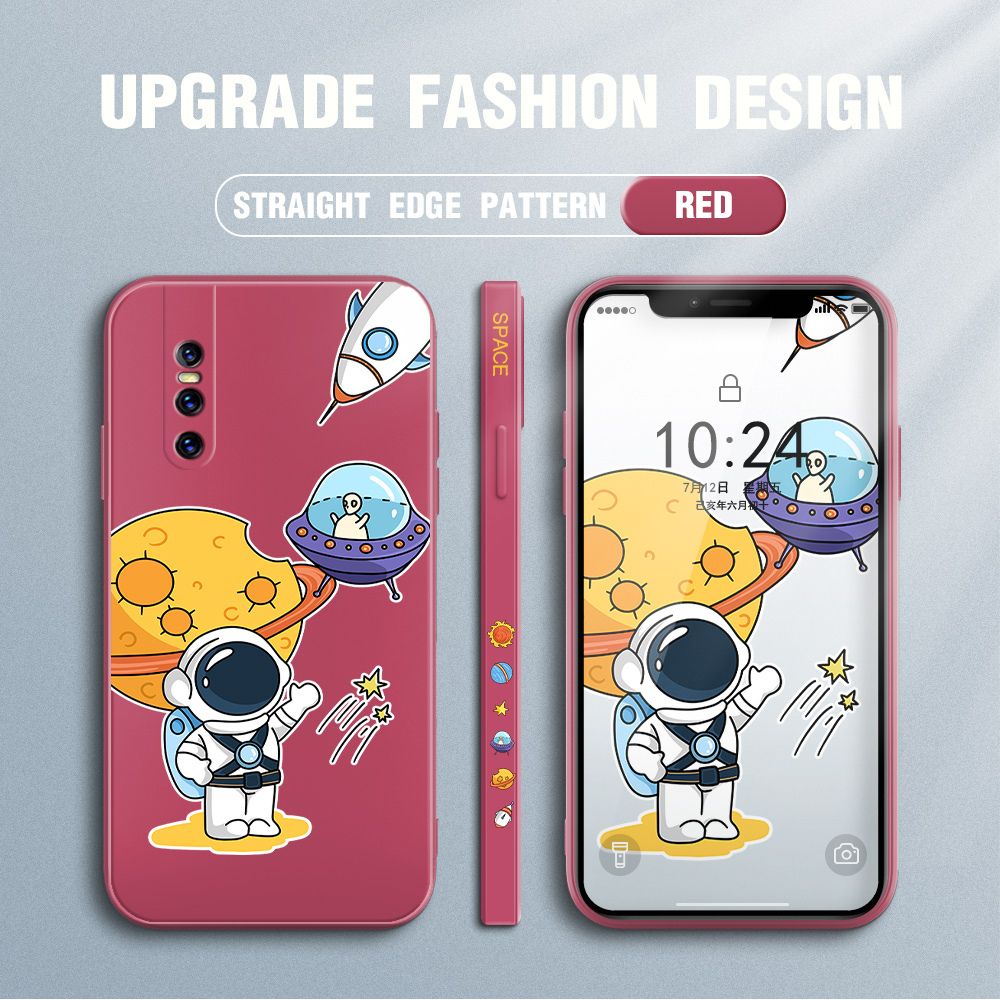 Jizetin for Vivo V15 Pro Case Side Design Phone Cover Moon Space Astronaut Cover Square Edge Pattern Liquid Silicone Trend Case