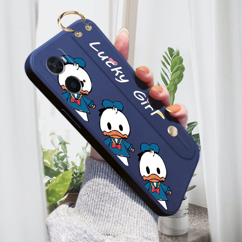 Jizetin for OPPO A36 / OPPO A76 Cute Little Donald Duck Wrist Strap Phone Case Candy Color shock proof Protective Phone Cases