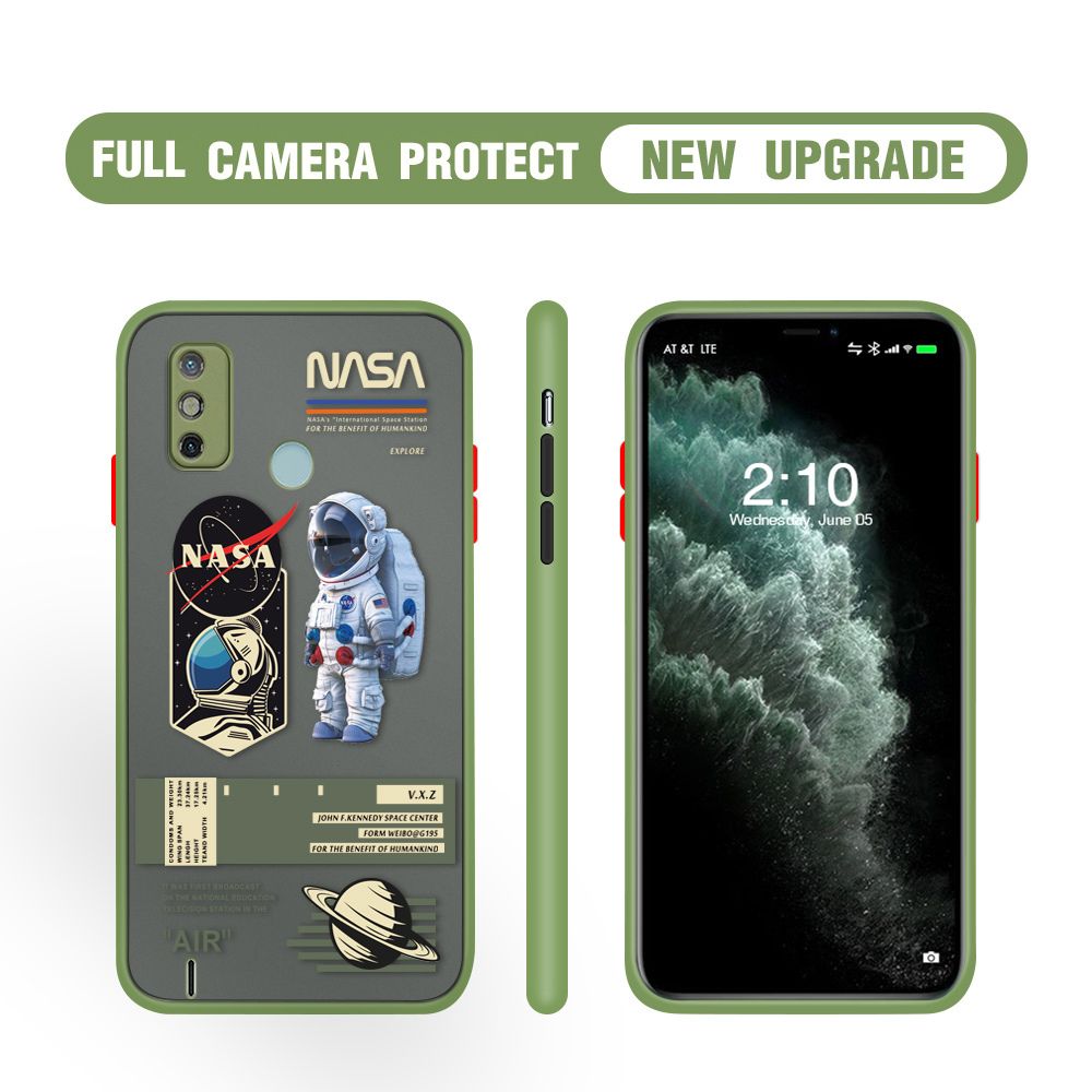 Hontinga for Tecno Spark Go 2020 Case Cartoon Astronaut Cover Camera Shockproof Protection Case Edge Frosted Transparent Phone Cover