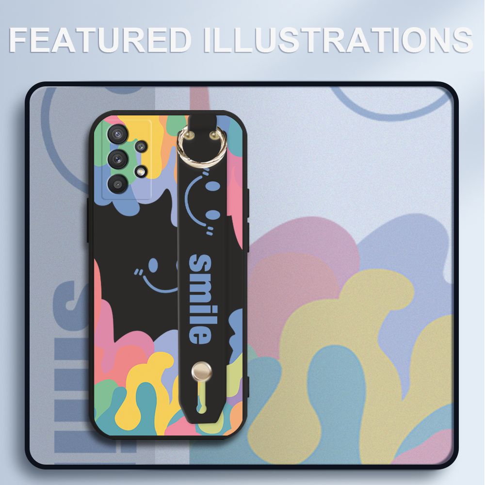 UCUC for Samsung Galaxy M32 5G / Samsung Galaxy A32 5G Wrist Strap Case INS Style Soft Candy Color Splash Ink Cover Ultra Thin Anti Fall Liquid Silicone Phone Case