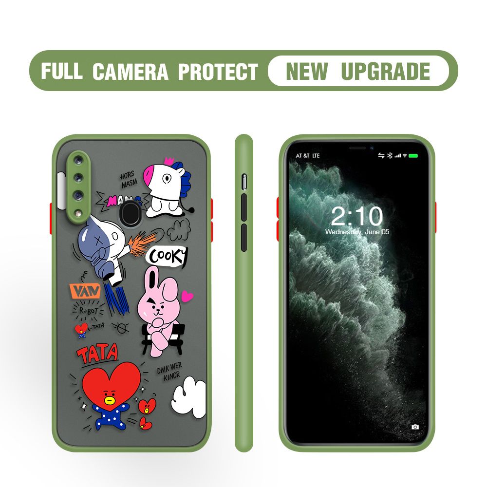 Hontinga for Samsung A20S Case Cute Cartoon Camera Shockproof Protection Cases Edge Frosted Transparent Phone Cover