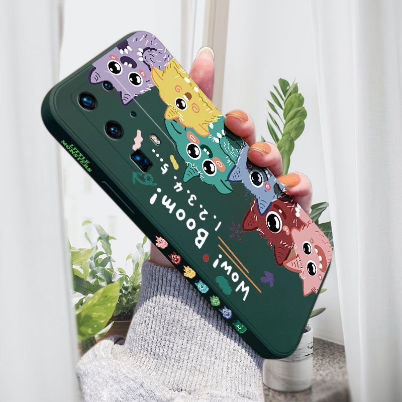 AMORVOR for Huawei P40 Pro Plus Back Cover Cute Cartoon Monsters Side design Soft Case Liquid Silicone Phone Cases