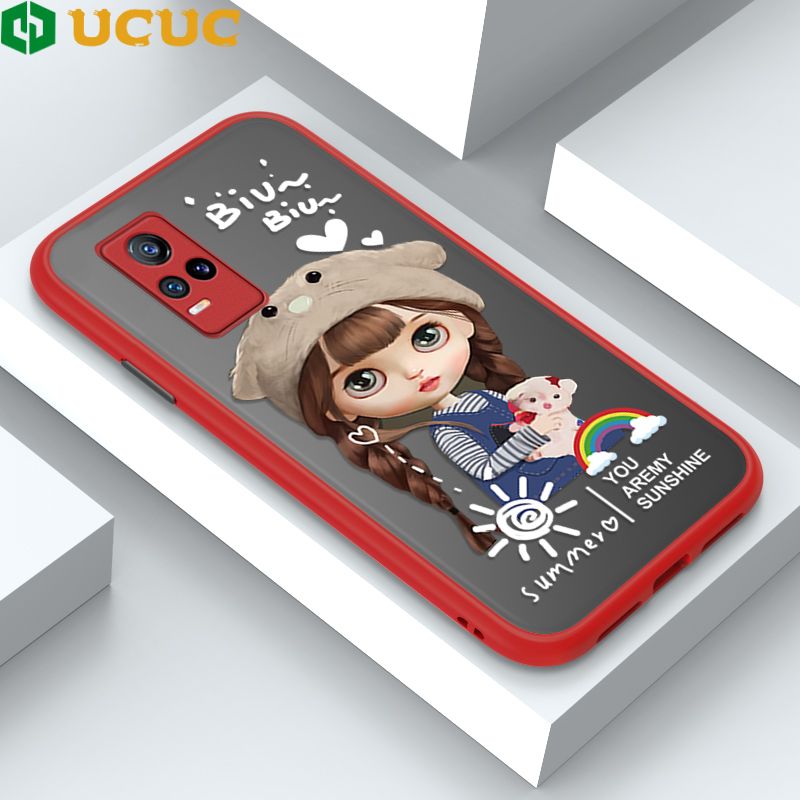 UCUC for Vivo V21E / Y73 2021 Back Cover Rainbow Lovely Girls Frosted Transparent Hard Phone Case Thin Shockproof Full Cover Camera Protect Case